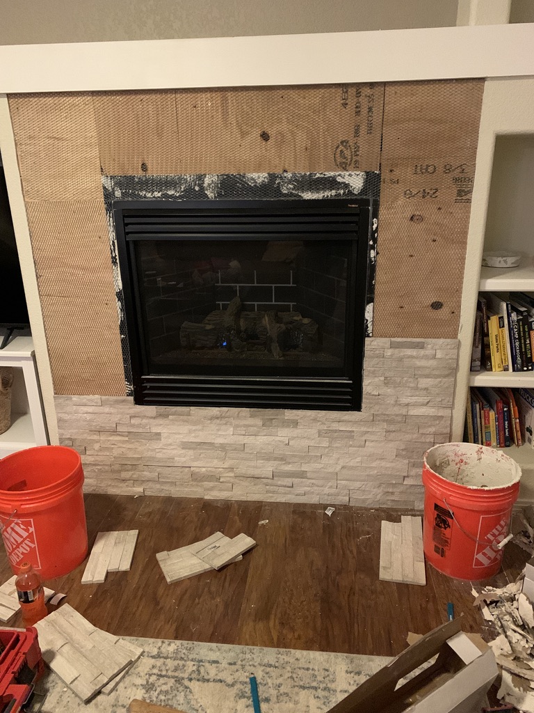 Stacked-Stone Fireplace